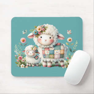 Süße Lämmer mit floralen und Patchwork-Akzente Mousepad