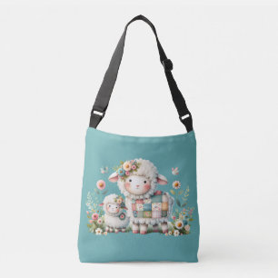 Süße Lämmer mit floralen und Patchwork-Akzente Tragetaschen Mit Langen Trägern