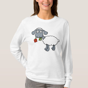 Süße Lämmer Schwarzes Graues Weißes Rotes Blumen S T-Shirt