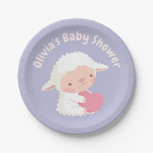 Süße Lammherzen umarmende Babyparty-Accessoires Pappteller
