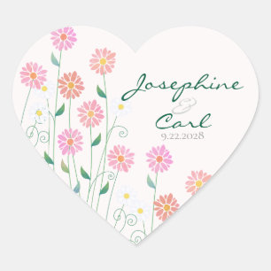 Süße Landdaisies Minimalistische Hochzeit  Herz-Aufkleber