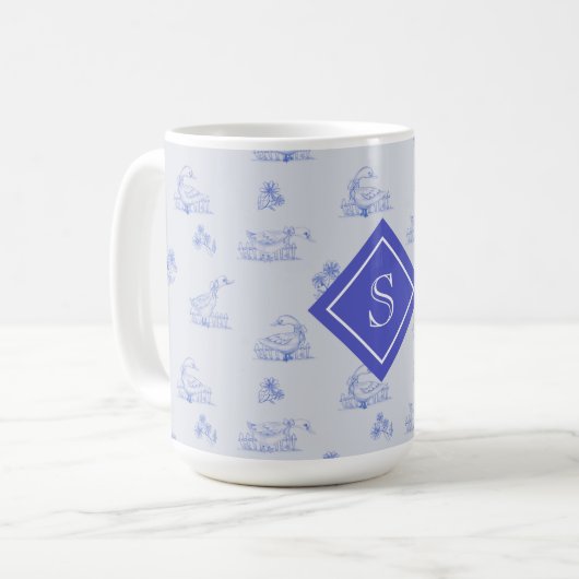 Süße Landgans-Toile-Muster-Monogramm Kaffeetasse (Vorderseite Links)