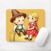 Süße Landkinder auf einem Heuballen – rustikale Ca Mousepad (Mit Mouse)