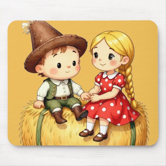 Süße Landkinder auf einem Heuballen – rustikale Ca Mousepad (Vorne)