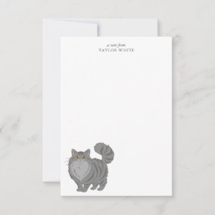 Süße Langhaarige Graue Tabby-Katze Danke Mitteilungskarte