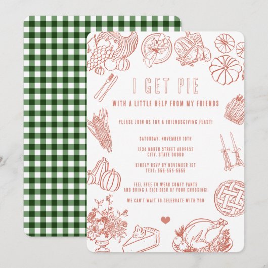 Süße, lässige Freunde-Dankfest-Essen-Feier Einladung (Vorne/Hinten)