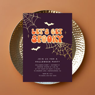 Süße "Lasst uns gruselig werden" Retro-Halloween-P Folieneinladung