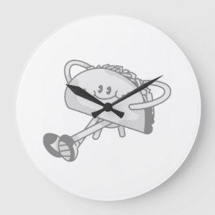 Süße laufende grüne Taco-Maskottchenfigur Große Wanduhr