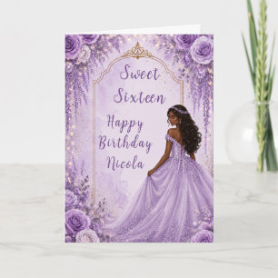 Süße Lavendel-Gold-Blumen-Sweet-Sixteen-Party Karte