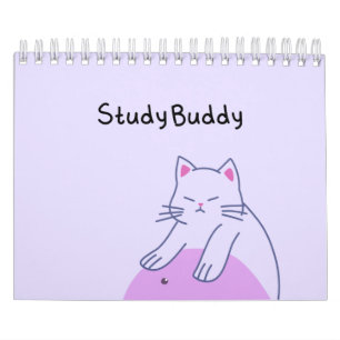 Süße Lavendel-Katze „Lernpartner" Kawaii Pastell-I Kalender