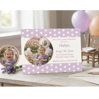 Süße Lavendel-Lila-Punkte-Foto-Geburtstagsfeier Einladung