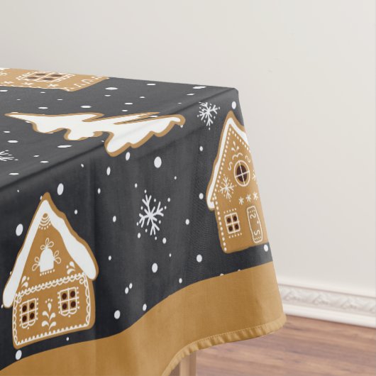 Süße Lebkuchendorf-Tannen-Weihnachten in Blau  Tischdecke (Beispiel)