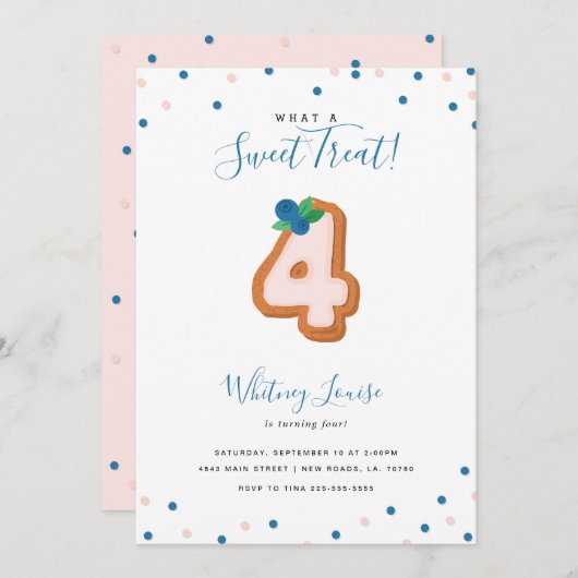 Süße Leckerei zum vierten Geburtstag Einladung (Vorne/Hinten)