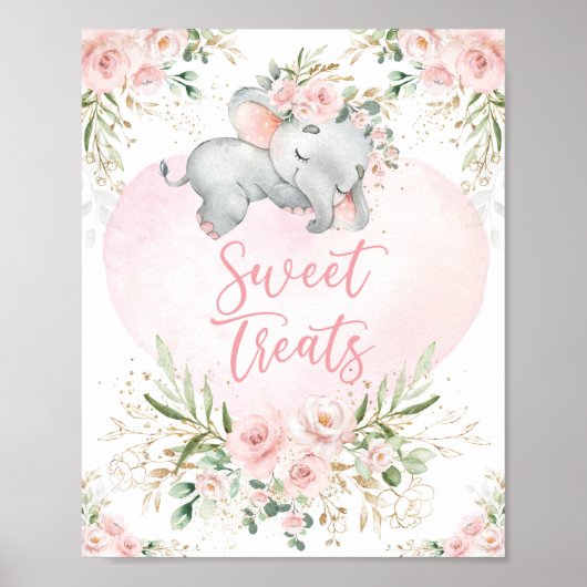 Süße Leckereien | Dreamy Baby Elephant Blush Flora Poster (Vorne)