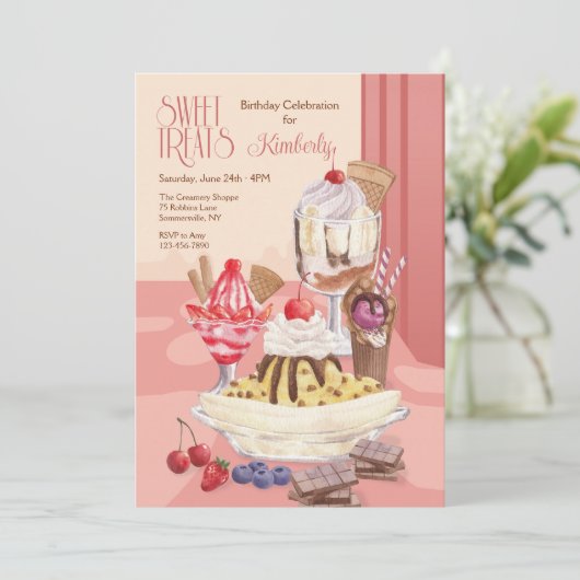 Süße Leckereien Geburtstagsparty Einladung (Stehend Vorderseite)