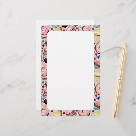 Süße Leckereien in Rosa Briefpapier (Vorderseite/Rückseite Beispiel)