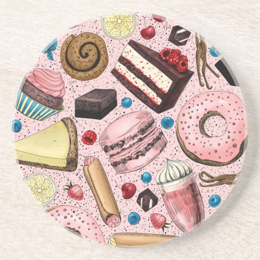 Süße Leckereien in Rosa Getränkeuntersetzer (Vorne)