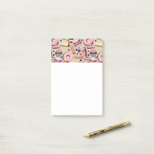 Süße Leckereien in Rosa Post-it Klebezettel (Auf Schreibtisch)