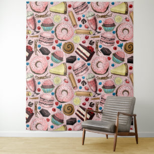 Süße Leckereien in Rosa Wandteppich
