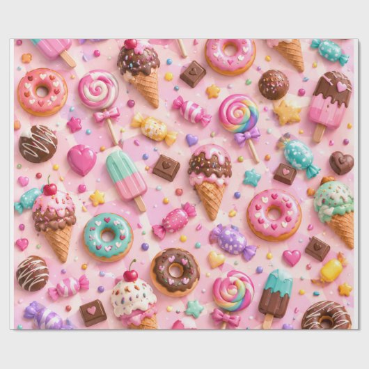 Süße Leckerlis & Eiscreme Muster Geschenkpapier (Flach)