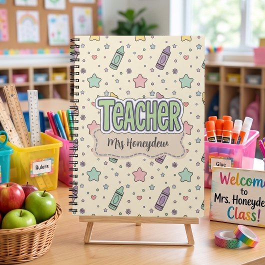 Süße Lehrer Buntstift Schule Muster Notizblock