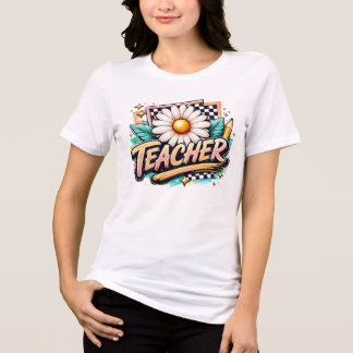 Süße Lehrerin Daisy Flower Retro Retro Groovy Rück Tri-Blend Shirt