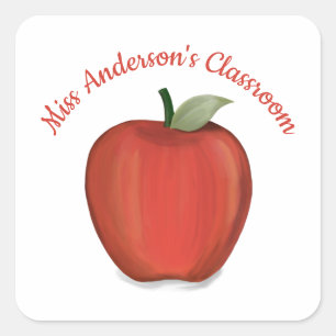 Süße Lehrerin Rother Apfel Einfache Aquarellmalere Quadratischer Aufkleber