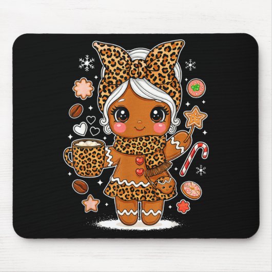 Süße Leopard Lebkuchen Mädchen Kokette Schleife Fe Mousepad (Vorne)
