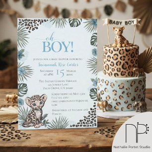 Süße Leopard Safari Jungen-Baby-Party Einladung