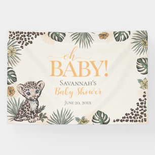 Süße Leopardin Baby-Party in Gelb Banner