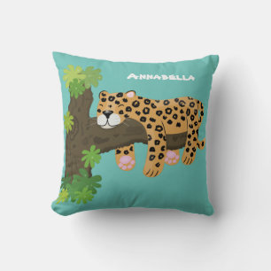Süße Leopardin schläft im Baum Comic-Illustration Kissen