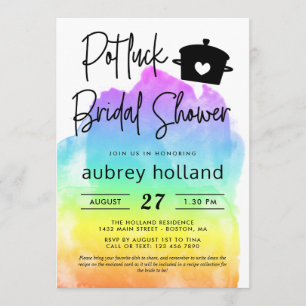 Süße lesbische Regenbogen-Potluck-Brautparty Einladung
