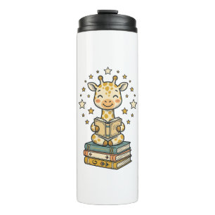 Süße lesende Giraffe Buchliebhaber Vintage-Shirt D Thermosbecher