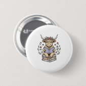 Süße lesende Kuh Blumenbuchstapel Vintage-Design_ Button (Vorne & Hinten)
