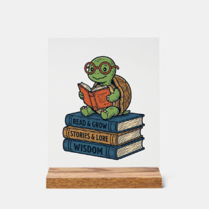 Süße lesende Schildkröte auf Büchern Vintage Vekto Acrylschild