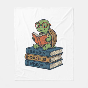 Süße lesende Schildkröte auf Büchern Vintage Vekto Fleecedecke