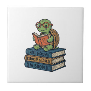 Süße lesende Schildkröte auf Büchern Vintage Vekto Fliese