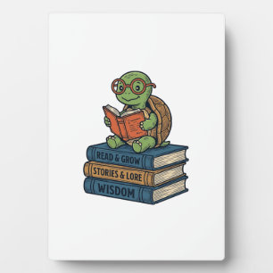 Süße lesende Schildkröte auf Büchern Vintage Vekto Fotoplatte