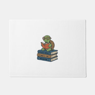 Süße lesende Schildkröte auf Büchern Vintage Vekto Fußmatte