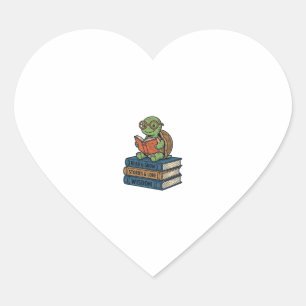 Süße lesende Schildkröte auf Büchern Vintage Vekto Herz-Aufkleber
