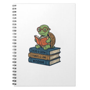 Süße lesende Schildkröte auf Büchern Vintage Vekto Notizblock
