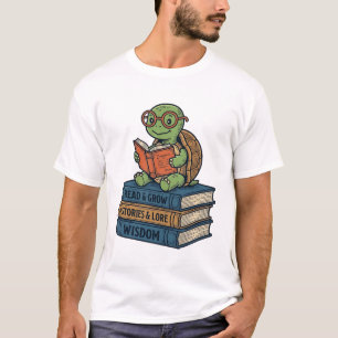 Süße lesende Schildkröte auf Büchern Vintage Vekto T-Shirt