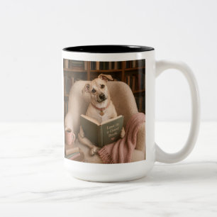 Süße Lesewasserfarben-Bibliotheksillustration mit Zweifarbige Tasse