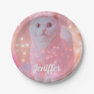 Süße leuchtende Rentier-Kitty-Winterfantasie Pappteller