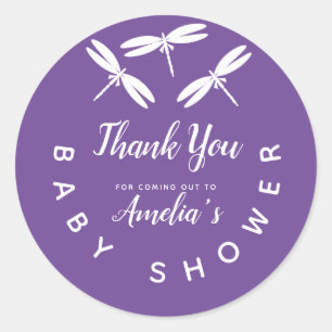 Süße Libellen  Lila Baby Shower Dankeschön Runder Aufkleber