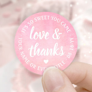 Süße Liebe & Dank Rosa Aquarell Einfache Schrift Runder Aufkleber