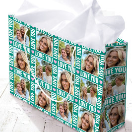 Süße Liebe dich 4 Foto-Collage grün rosa Herz Große Geschenktüte