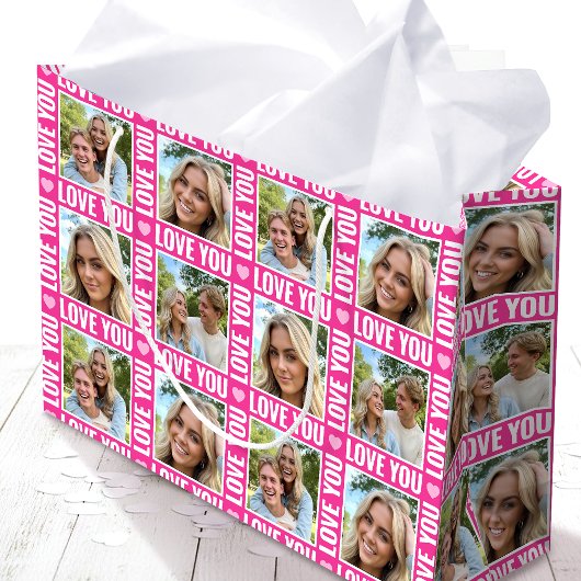 Süße Liebe dich 4 Foto Collage Rosa Herz Modern Große Geschenktüte