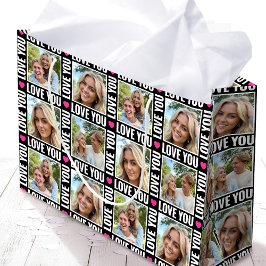 Süße Liebe dich 4 Foto Collage Schwarz Pink Herz Große Geschenktüte