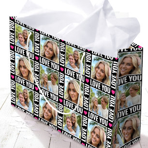 Süße Liebe dich 4 Foto Collage Schwarz Pink Herz Große Geschenktüte